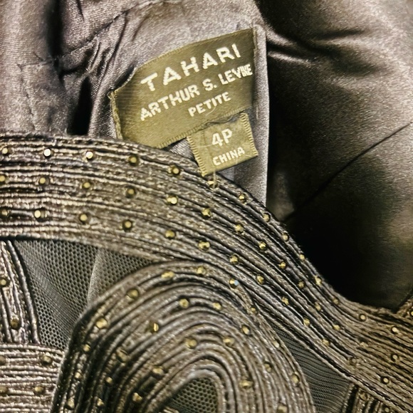 Tahari ASL Blue Mini Dress with Intricate Neckline - Picture 4 of 8